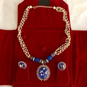 Blue, Gold, & Pearl Costume Jewelry Set From India